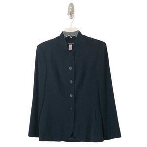 Jones New York Women’s Midnight Navy Blue Ribbed Mandarin Collar Jacket Size 10
